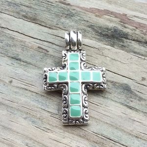Premier Faux Turquoise Silver Plated Cross Pendant